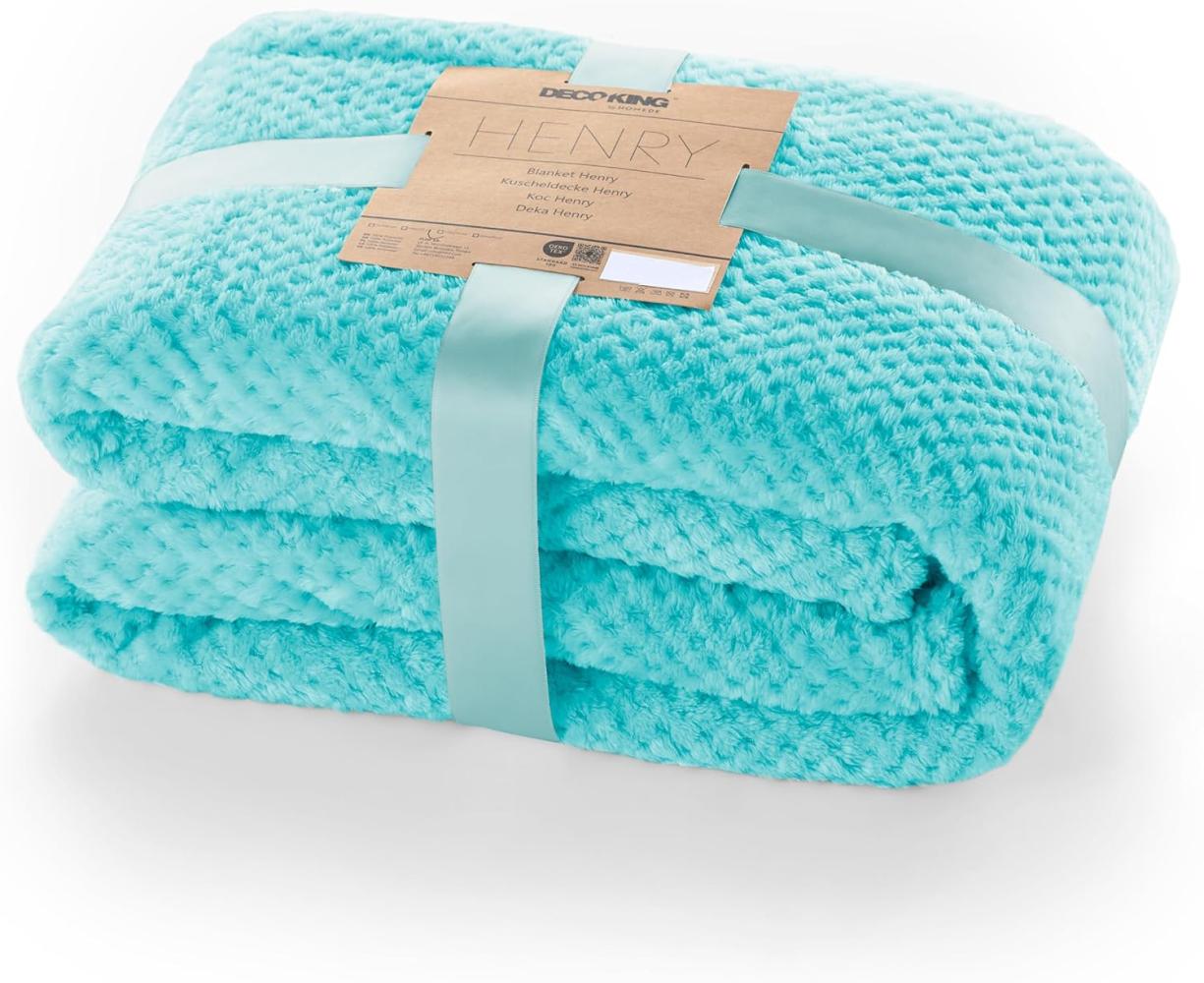 DecoKing Kuscheldecke 170x210 cm türkis Decke Microfaser Wohndecke Tagesdecke Fleece weich sanft kuschelig skandinavischer Stil cyanblau Henry Bild 1