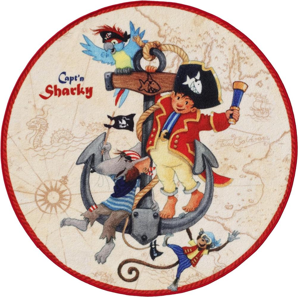 Kinderteppich- Der Pirat "Capt'n Sharky" und seine Freunde 100 x 100 cm Rund Bild 1