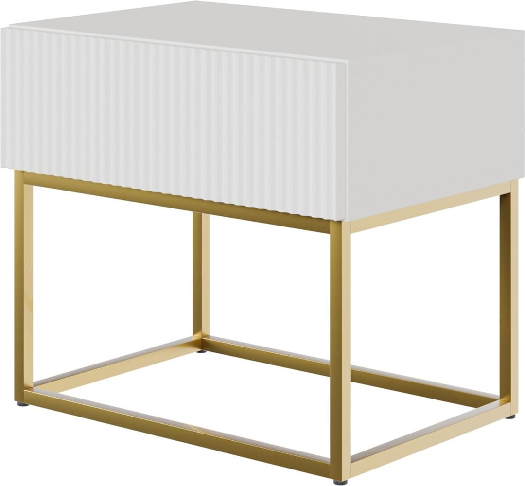 Selsey Veldio - Nachttisch mit Schublade, Weiß mit goldenem Metallgestell, 50 cm Bild 1