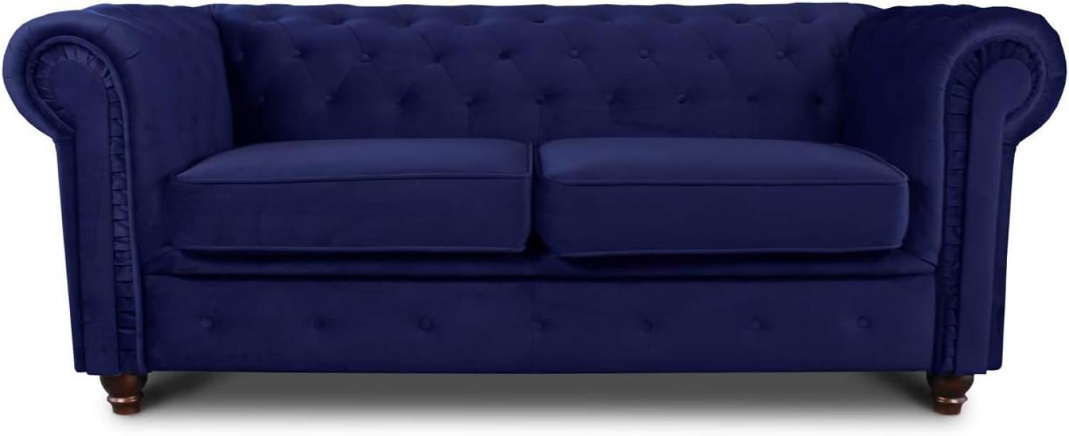 Sofa Chesterfield Asti 2-Sitzer, Couchgarnitur 2-er, Sofagarnitur, Couch mit Holzfüße, Polstersofa - Glamour Design, Velours (Dunkelblau (Velvet 86)) Bild 1