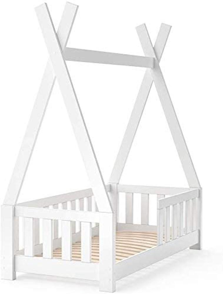 VitaliSpa 'Tipi' Kinderbett, Weiß, 70 x 140 cm, inkl. Rausfallschutz und Lattenrost, Buche massiv Bild 1