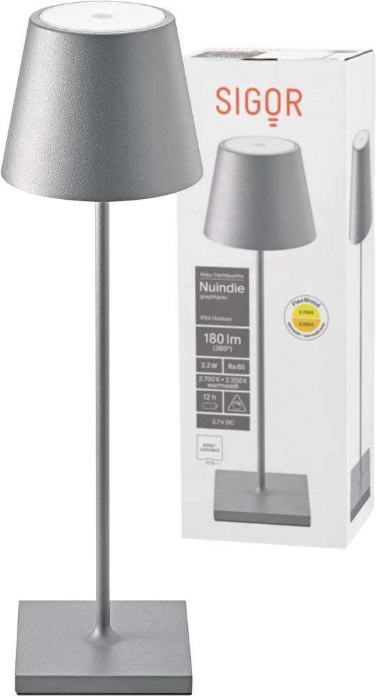 LED Tischleuchte, grau, Aluminium, Touchdimmer, Akku, H 38 cm Bild 1