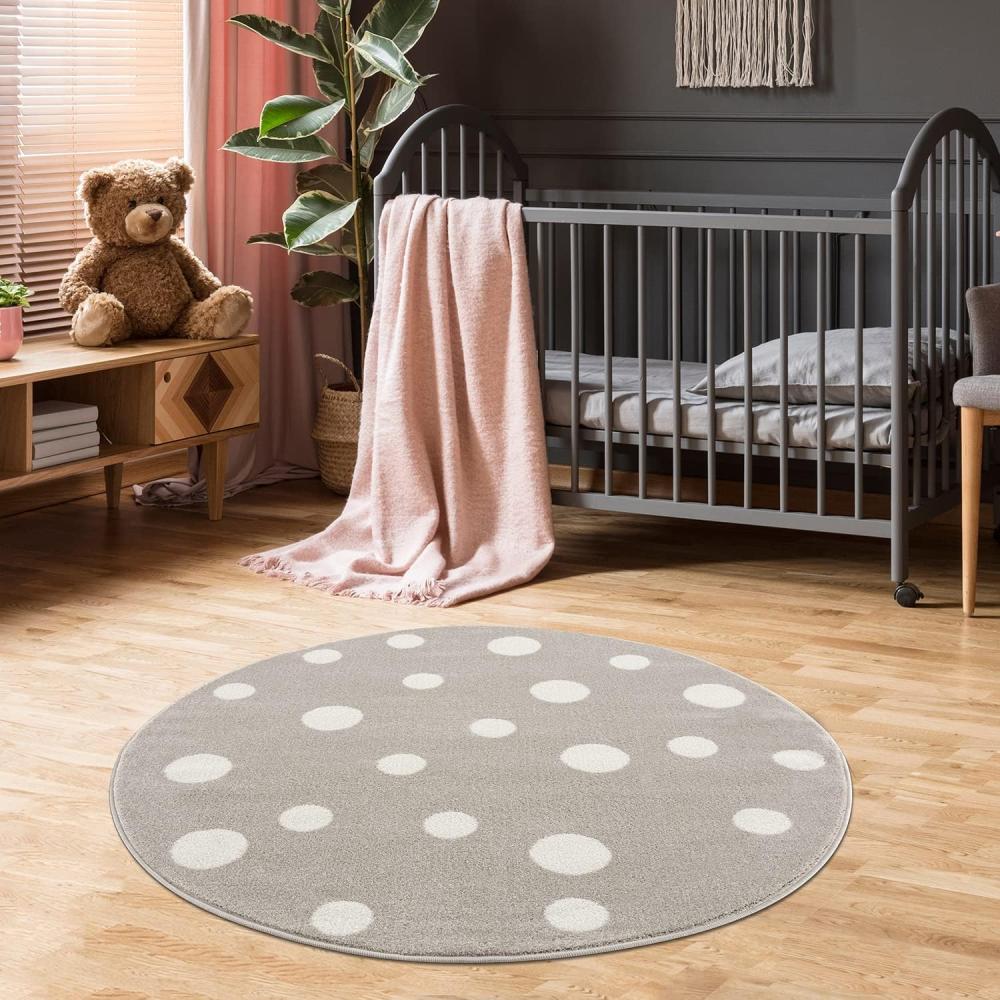 Jimri Kinderteppich DOTS l Pünktchen Gepunktet l Öko-Tex Siegel | Farbe: Beige Blau Rosa | Kinderzimmer/Jugendzimmer Bild 1