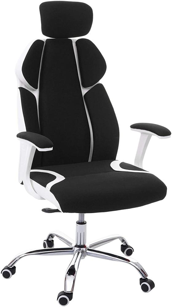 Bürostuhl HWC-F12, Schreibtischstuhl Drehstuhl Racing-Chair, Sliding-Funktion Stoff/Textil + Kunstleder ~ schwarz/weiß Bild 1