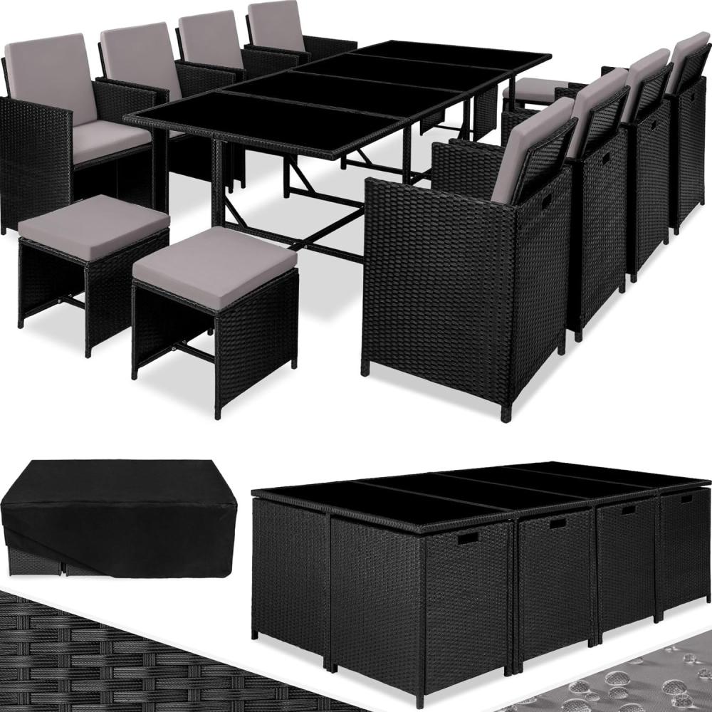 tectake Rattan Sitzgruppe Palma 8+4+1 mit Schutzhülle - schwarz/grau Bild 1