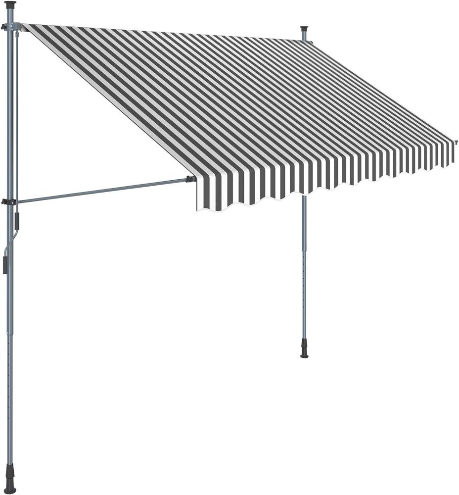 SONGMICS Klemmmarkise, 300 cm, Balkonmarkise, Sonnenschutz, Markise mit Gestell, Verstellbare Höhe 2-3 m, Grau-Weiß gestreift GSA313GW Bild 1