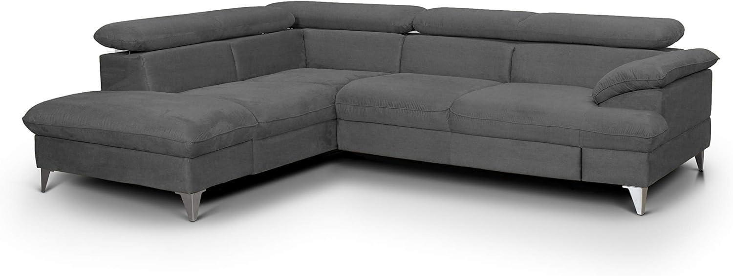 Mivano Ecksofa David / Moderne Couch in L-Form mit verstellbaren Kopfstützen und Ottomane / 256 x 71 x 208 / Mikrofaser-Bezug, Dunkelgrau Bild 1