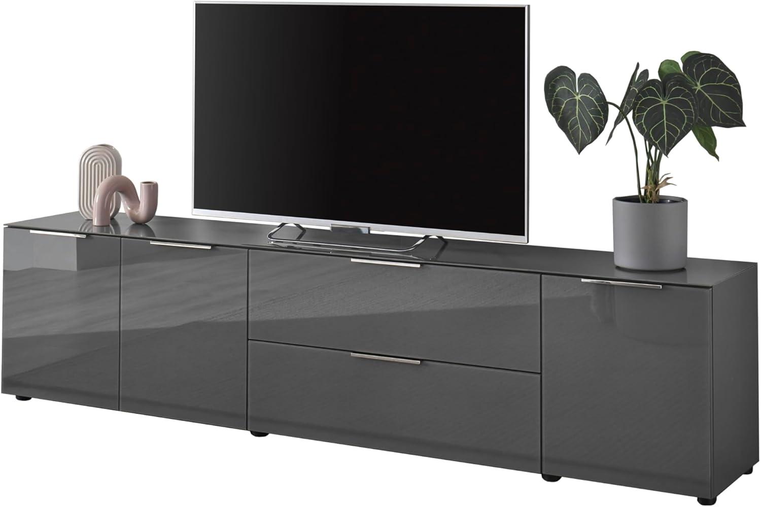 Stella Trading TV-Lowboard Santorin in Anthrazit, TV - TV Schrank für TV bis 77 Zoll mit viel Stauraum für Ihr Wohnzimmer - 226 x 55 x 40 cm (B/H/T) Bild 1