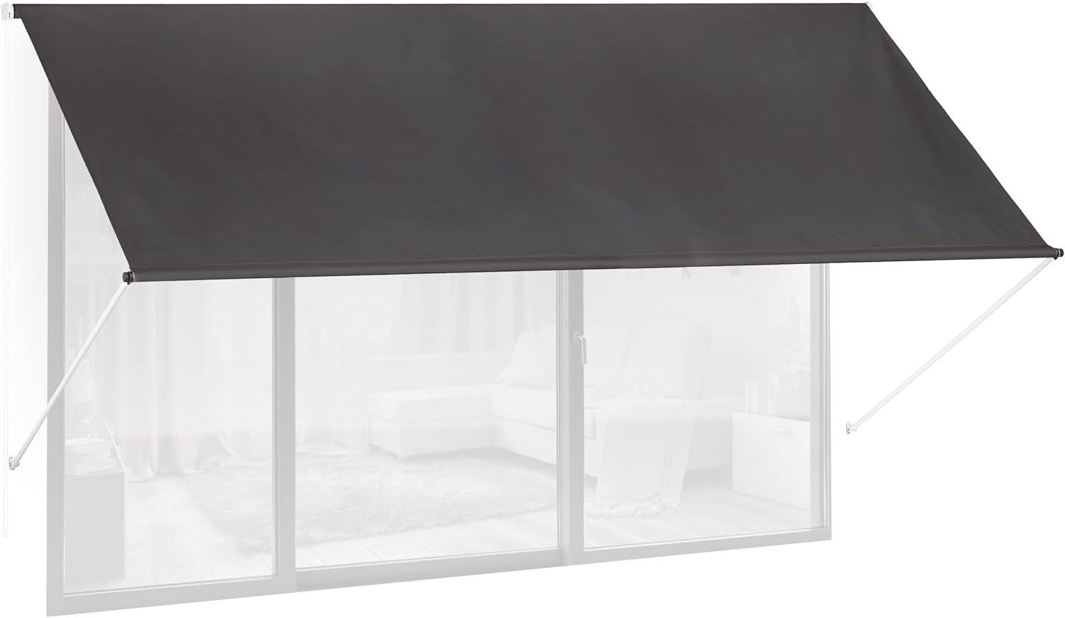 Relaxdays Fallarmmarkise HxB: 120x300 cm, Schattenspender Fenster, 50+ UV-Schutz, Seilzug, Polyester & Metall, anthrazit Bild 1