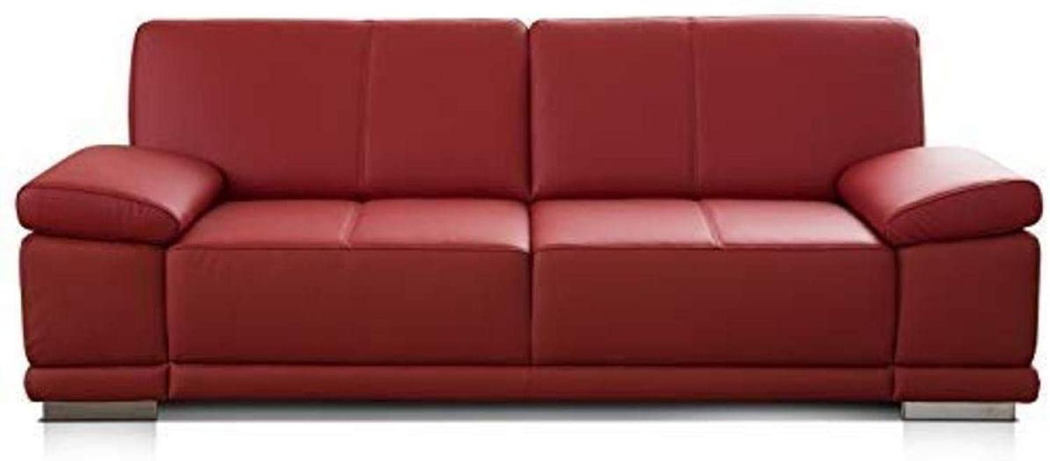 CAVADORE 3-Sitzer Sofa Corianne / Echtledercouch im modernen Design / Mit Armteilverstellung / 217 x 80 x 99 / Echtleder rot Bild 1