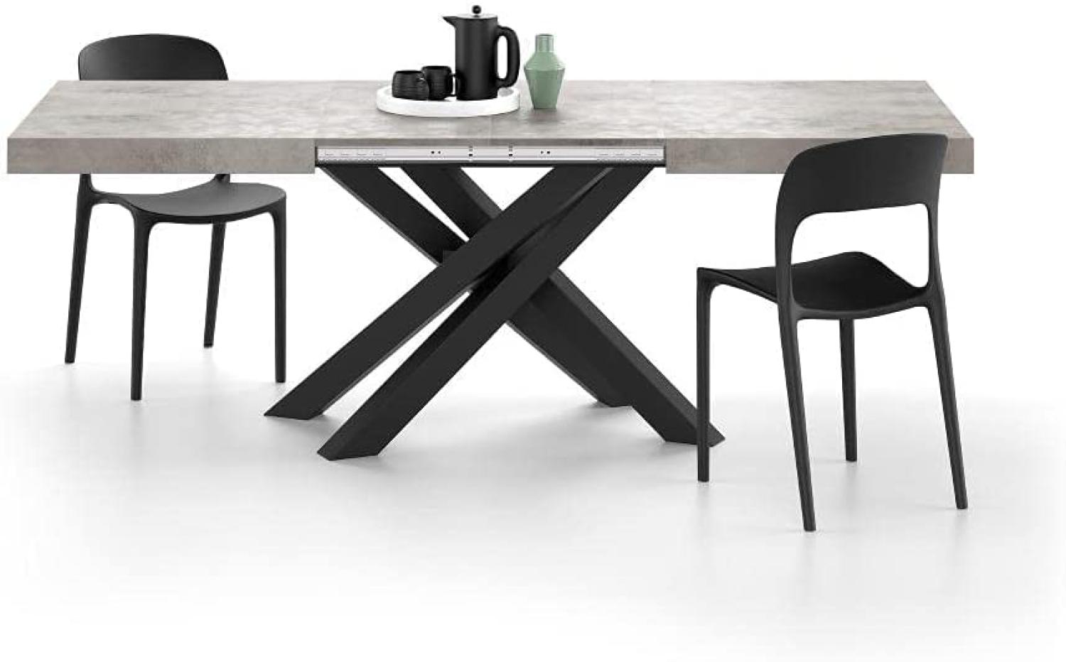 MOBILI FIVER, Ausziehbarer Tisch Emma 140, Grauer Beton, mit schwarzen X-Beinen, Laminiert/Eisen, Made in Italy Bild 1