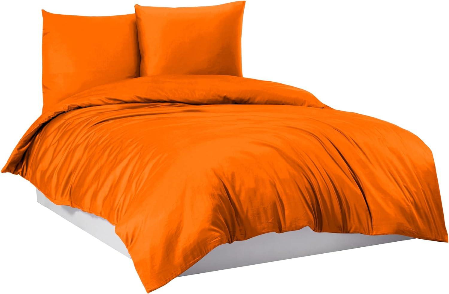 Mixibaby Bettwäsche Bettgarnitur Bettbezug 100% Baumwolle 135x200 155x220 200x200 200x220, Farbe:Orange, Größe:200 x 220 cm Bild 1