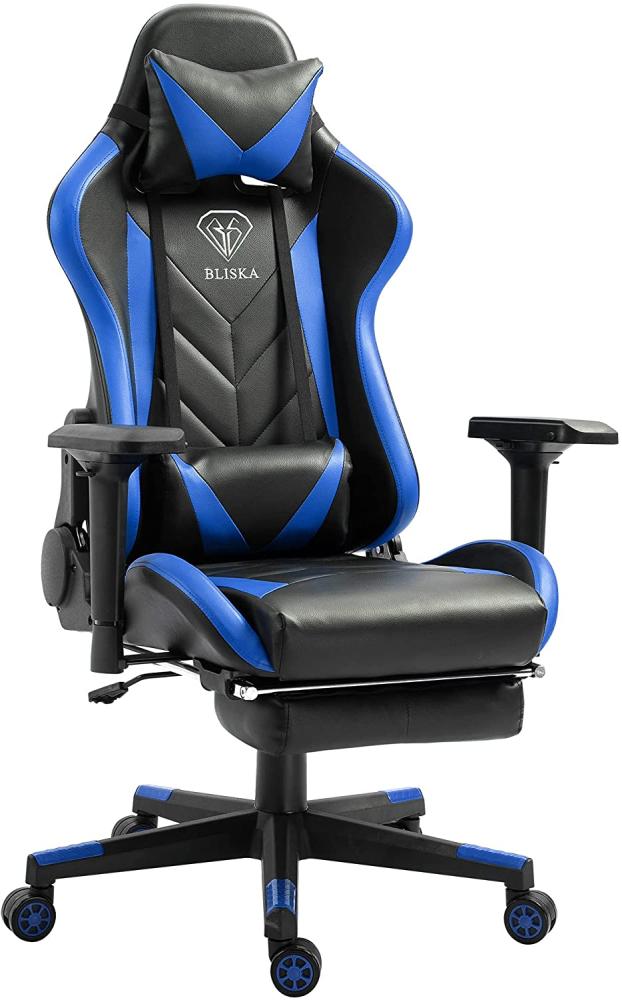 Trisens Gaming Stuhl 4D-Armlehnen Chair Racing Chefsessel Bürostuhl Sportsitz, Farbe:Schwarz/Blau Bild 1