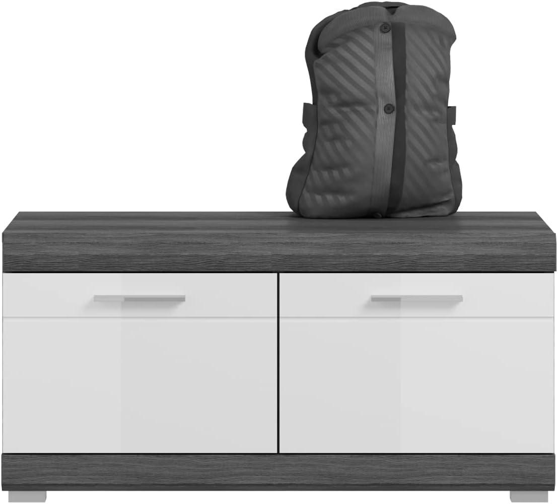 Garderobe Sitzbank Scout in weiß Hochglanz und Rauchsilber grau 90 cm Bild 1