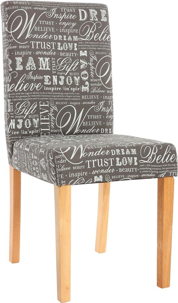 2er-Set Esszimmerstuhl Stuhl Küchenstuhl Littau ~ Textil mit Schriftzug, grau, helle Beine Bild 1