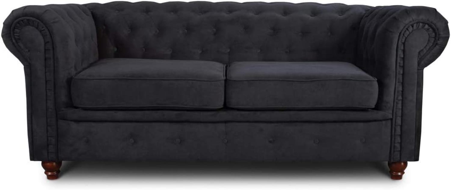 Sofa Chesterfield Asti 2-Sitzer, Couchgarnitur 2-er, Sofagarnitur, Couch mit Holzfüße, Polstersofa - Glamour Design (Schwarz (Capri 19)) Bild 1
