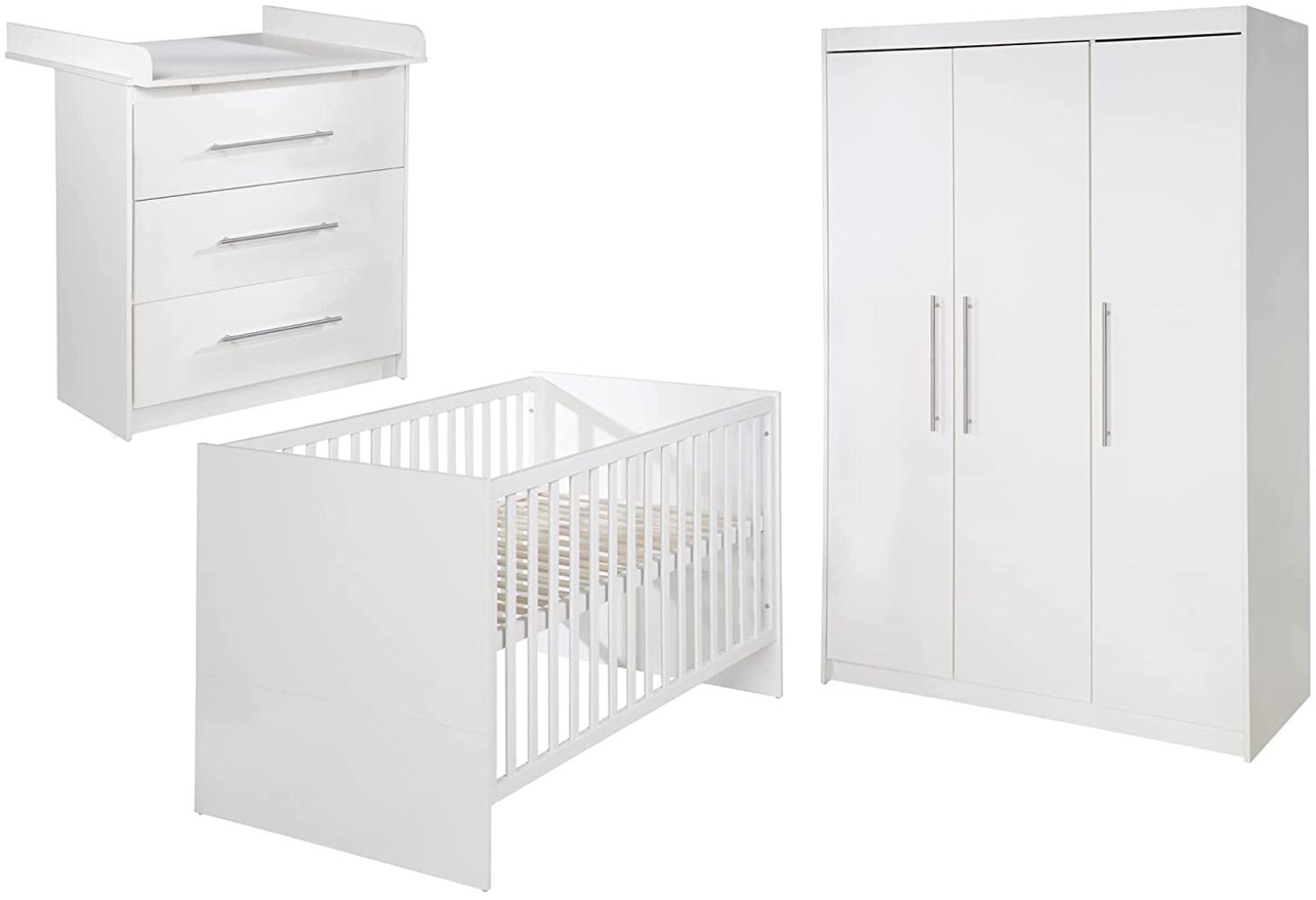 Roba 'Maren' 3-tlg. Babyzimmerset, weiß, aus Babybett 70x140 cm, Wickelkommode und 3-trg. Kleiderschrank Bild 1