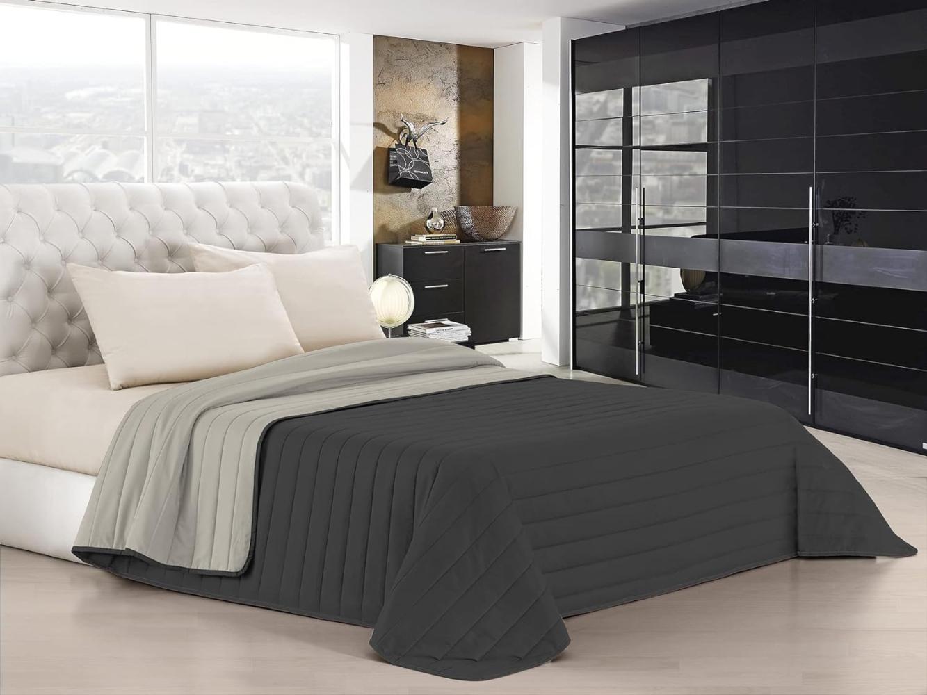 Italian Bed Linen Elegant Sommer Steppdecke hell dunkel grau, 100% Mikrofaser, 260x270cm Bild 1