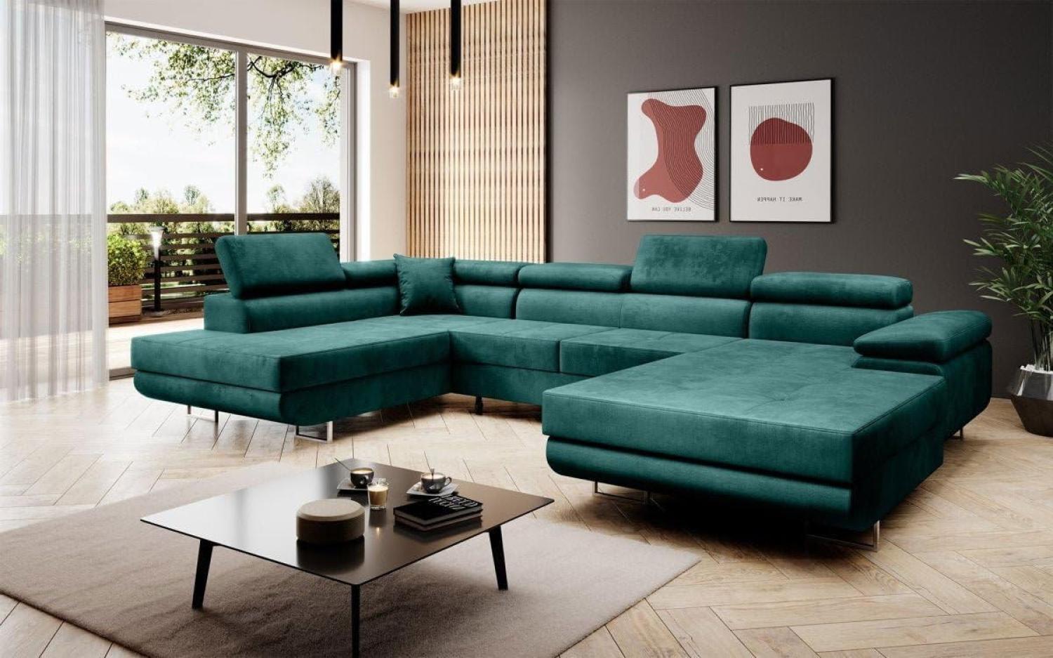 Designer Sofa Lago mit Schlaf und Klappfunktion (Samt) Grün Links Bild 1
