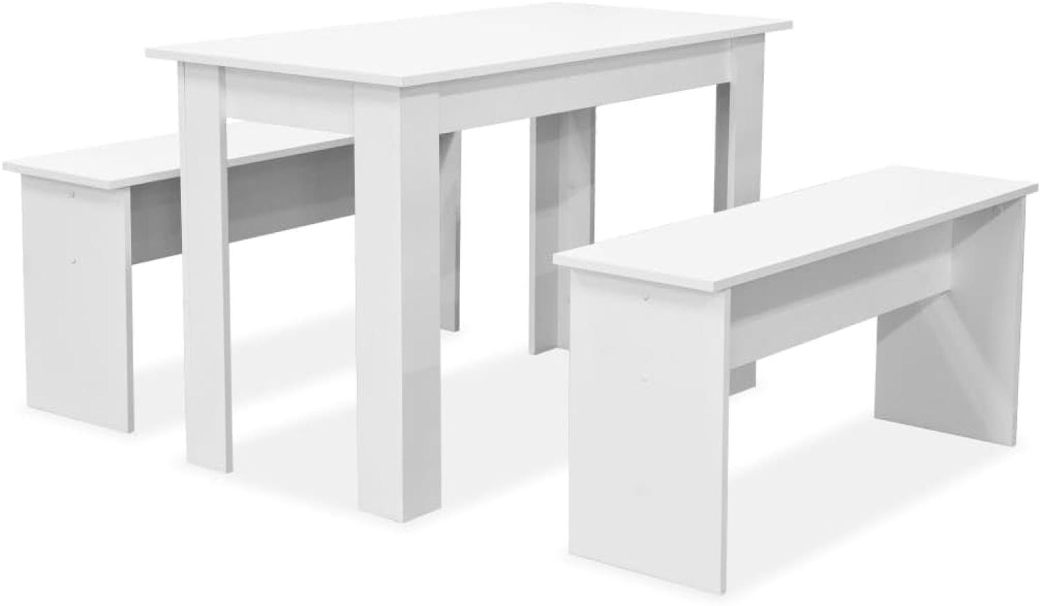 3-tlg. Essgruppe Tisch und Bänke Spanplatte Weiß Bild 1