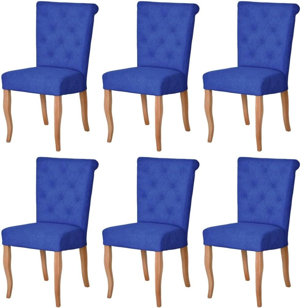 Casa Padrino Chesterfield Neo Barock Esszimmer Stuhl 6er Set Blau / Naturfarben - Küchenstühle Set - Esszimmer Möbel - Chesterfield Möbel - Neo Barock Möbel Bild 1