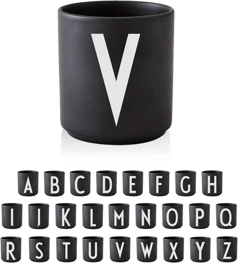 Design Letters Buchstaben Porzellan Kaffeetasse A-Z Schwarz | Verwendung als Zahnputzbecher | Geschenke für Frauen, Männer | Dekorativ Design Tasse in Premium Porzellan mit eingravierter Buchstabe Bild 1