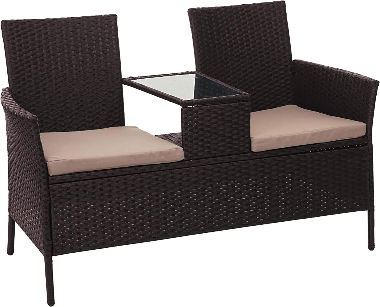 Poly-Rattan Sitzbank mit Tisch HWC-E24, Gartenbank Sitzgruppe Gartensofa, 132cm ~ braun, Kissen creme Bild 1