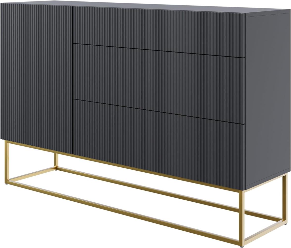 Selsey Veldio - Sideboard Kommode mit 3 Schubladen, Schwarz mit goldenem Metallgestell, 140 cm breit Bild 1