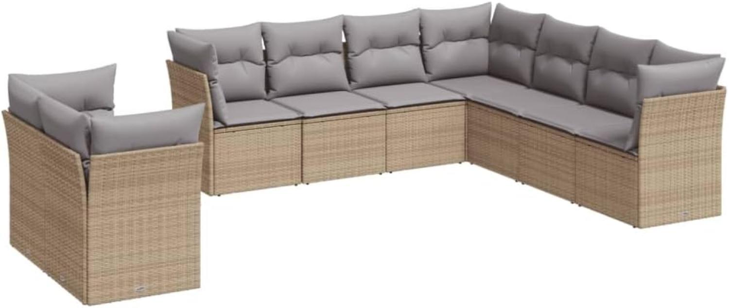 vidaXL 9-tlg. Garten-Sofagarnitur mit Kissen Beige Poly Rattan Bild 1