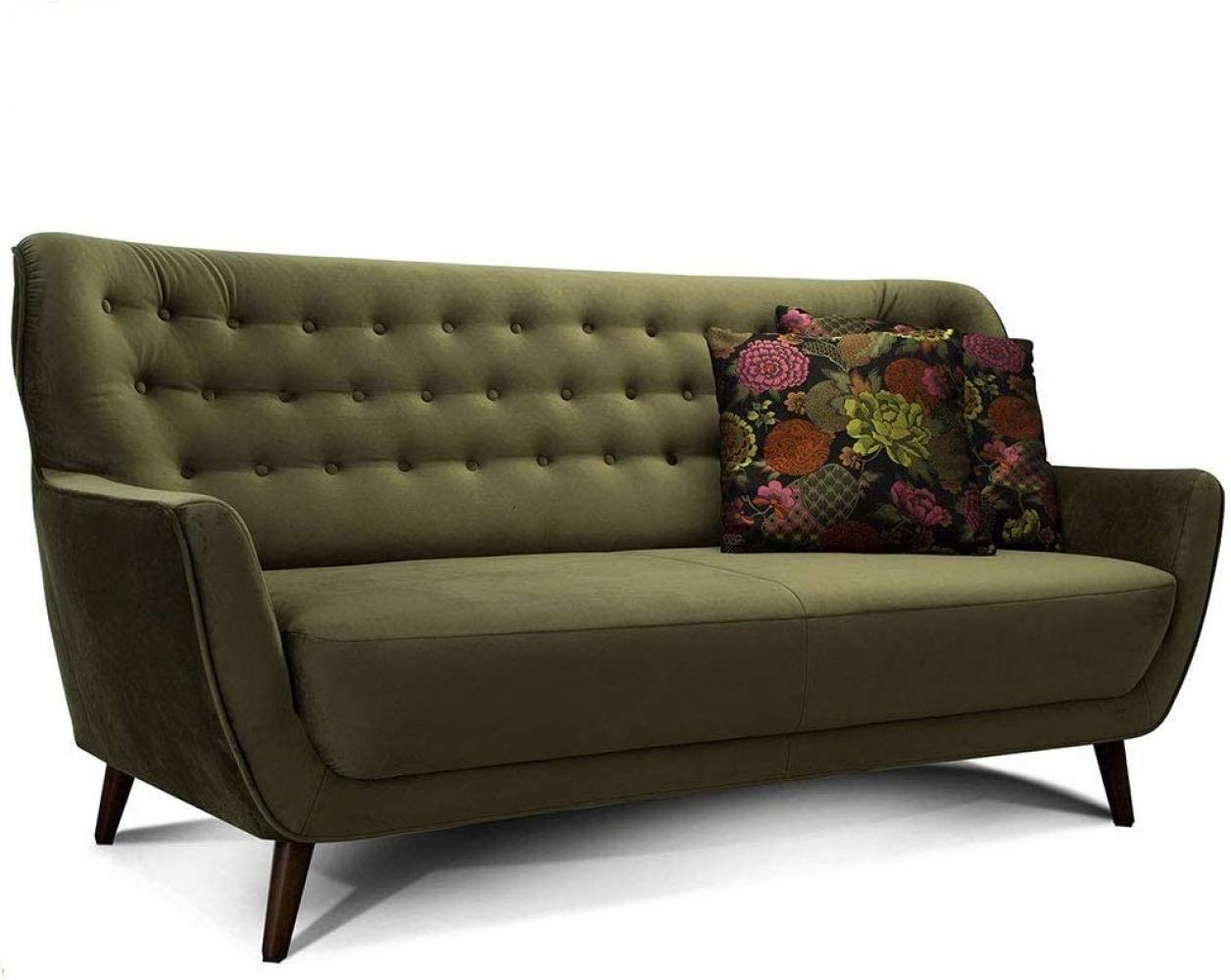CAVADORE 3-Sitzer-Sofa Abby / Retro-Couch im Samt-Look mit Knopfheftung / 183 x 89 x 88 / Samtoptik, grün Bild 1