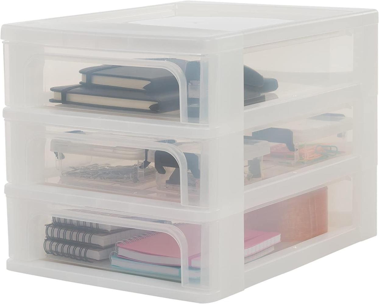 Iris Ohyama, Schubladenschrank, Schubladencontainer, 3 Schubladen mit 4 L, Format A4, durchsichtige Schubladen, Büro, Wohnzimmer - Organizer Chest OCH-2030 - Weiß Bild 1