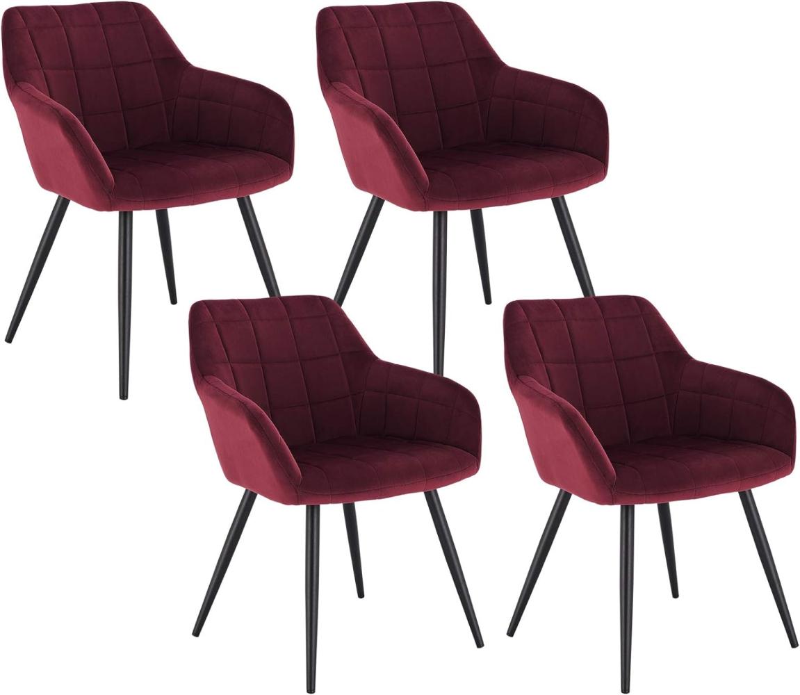 WOLTU 4 x Esszimmerstühle 4er Set Esszimmerstuhl Küchenstuhl Polsterstuhl Design Stuhl mit Armlehne, mit Sitzfläche aus Samt, Gestell aus Metall, Bordeaux, BH93bd-4 Bild 1