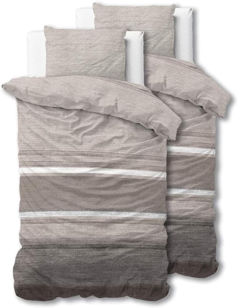 Sleeptime Bettwäsche 4teilig 135cm x 200cm 4teilig braun - Streifen - weich & bügelfrei Bettbezüge mit Reißverschluss - Bettwäsche Set mit 2 Kissenbezüge 80cm x 80cm Bild 1