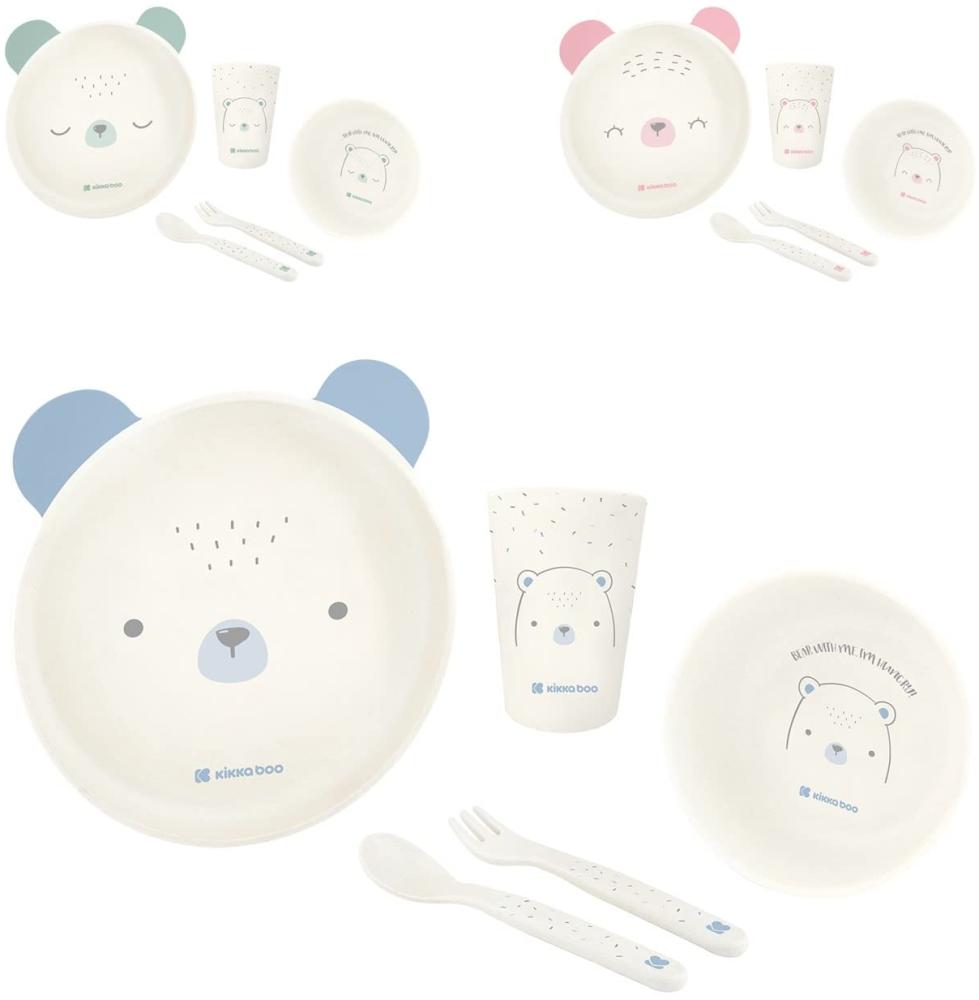 Kikkaboo Kindergeschirr Set Bear with me 5-teilig, Tiermotiv, Schale, Besteck blau Bild 1