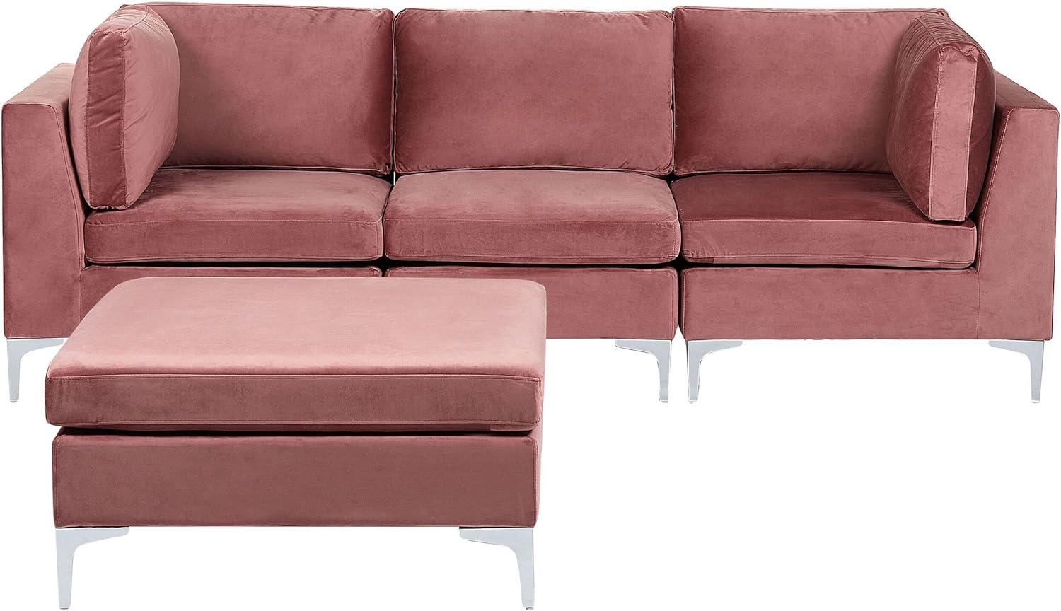 3-Sitzer Sofa Samtstoff rosa mit Ottomane EVJA Bild 1