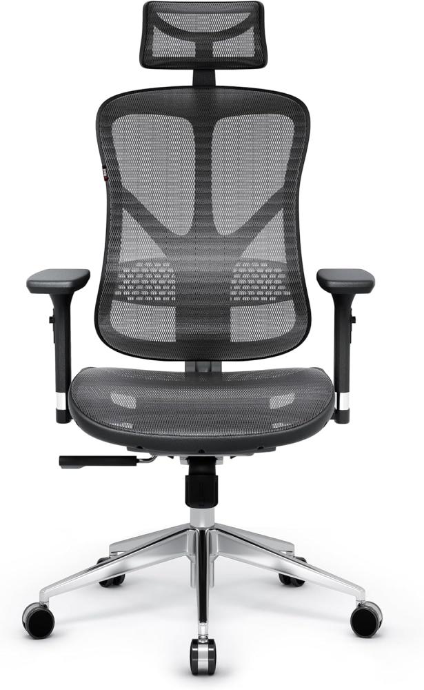 Diablo V-Basic Ergonomischer Stuhl Bürostuhl Chefsessel verstellbare Armlehnen 3D Kopfstütze Wippfunktion Netzstoff Farbwahl (schwarz/grau) Bild 1