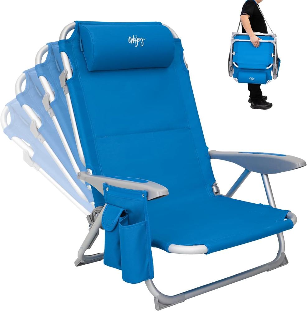 #WEJOY Strandstuhl klappstuhl Camping tragbar Stark stabil Campingstuhl Lay Flat Chair verstellbare Rückenlehne, mit Kopfstütze, Armlehnen Bild 1