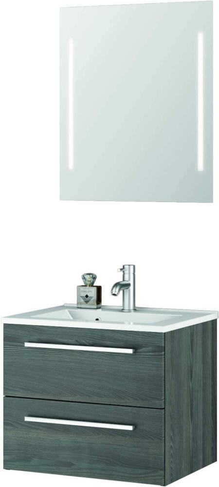 Sieper I Waschtisch mit Unterschrank 60 x 50 cm und Spiegel mit Beleuchtung, Badmöbel Set Libato I Pinie Schwarz Bild 1