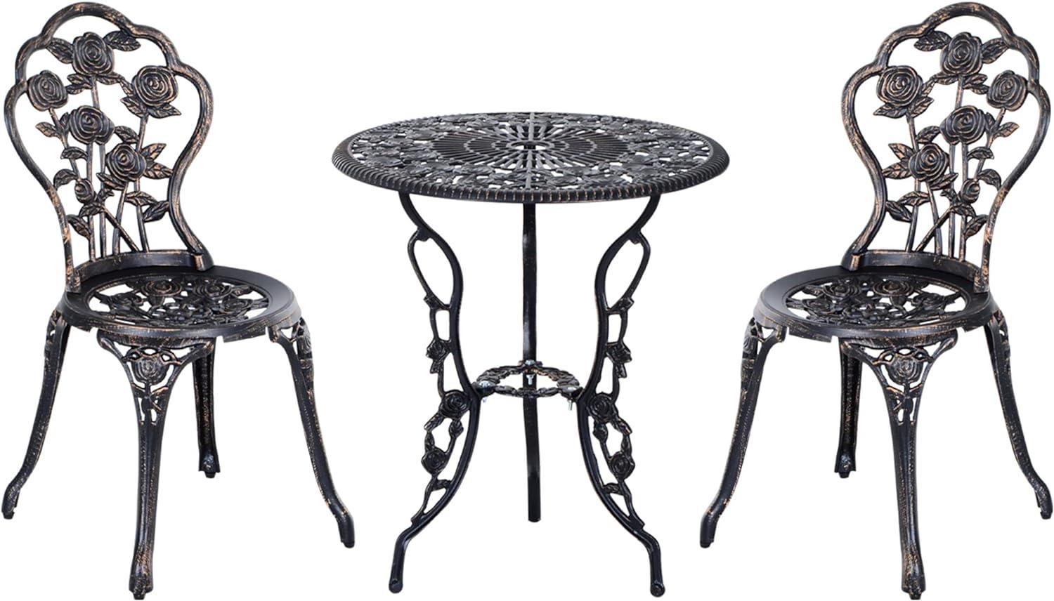 Outsunny - Gartenmöbel 3 tlg. Gartenset Sitzgruppe Tisch Stuhl Metall Bronze - schwarz - Outsunny Bild 1