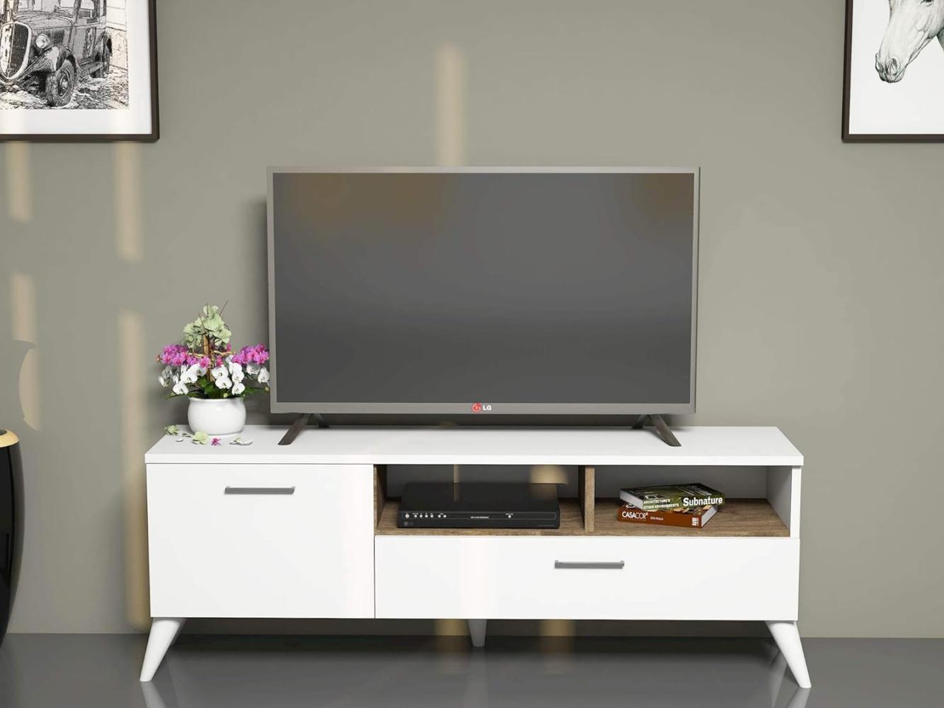 Homemania TV-Schrank Sun 120x31,7x48,6 cm Weiß und Walnuss Bild 1