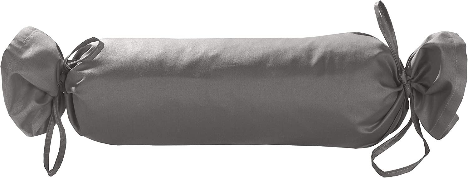 Mako Satin / Baumwollsatin Nackenrollen Bezug uni / einfarbig dunkelgrau 15x40 cm mit Bändern Bild 1