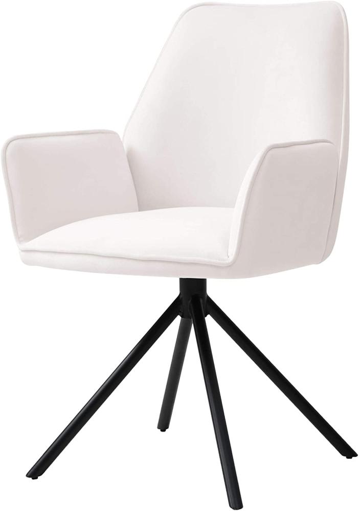 Esszimmerstuhl HWC-G67, Küchenstuhl Stuhl mit Armlehne, drehbar Auto-Position, Samt ~ creme-beige, Beine schwarz Bild 1