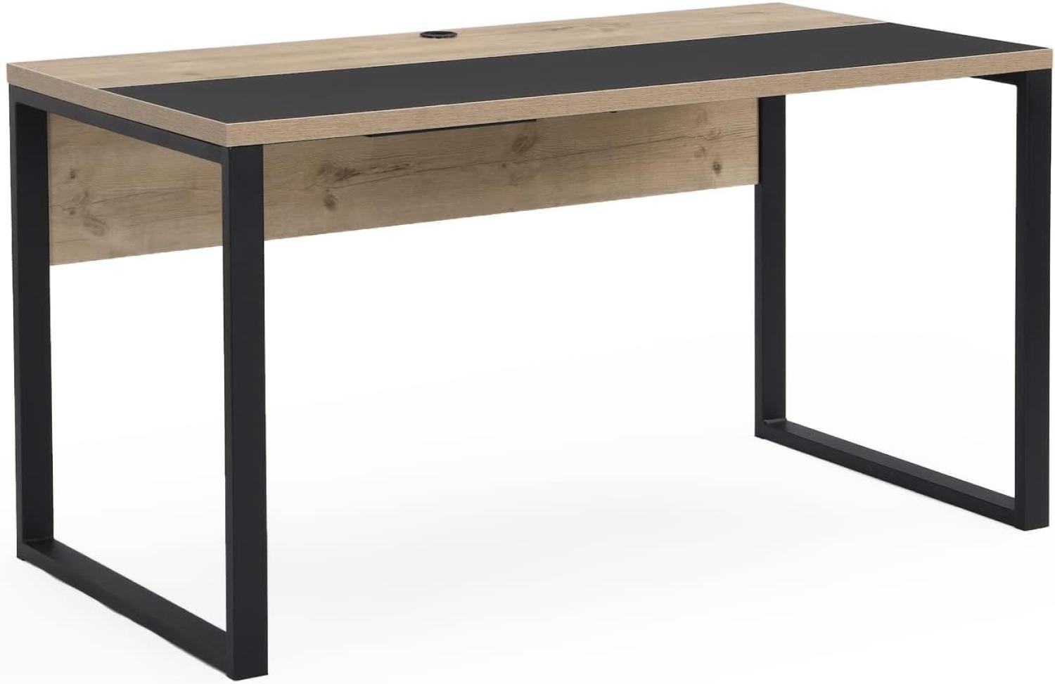 B&D home Schreibtisch, Bürotisch mit Kufengestell, Computertisch mit Kabel Management, für Homeoffice, Büro, Arbeitszimmer, Industrie-Design, Schwarz - Sandeiche, 140x70 cm Bild 1