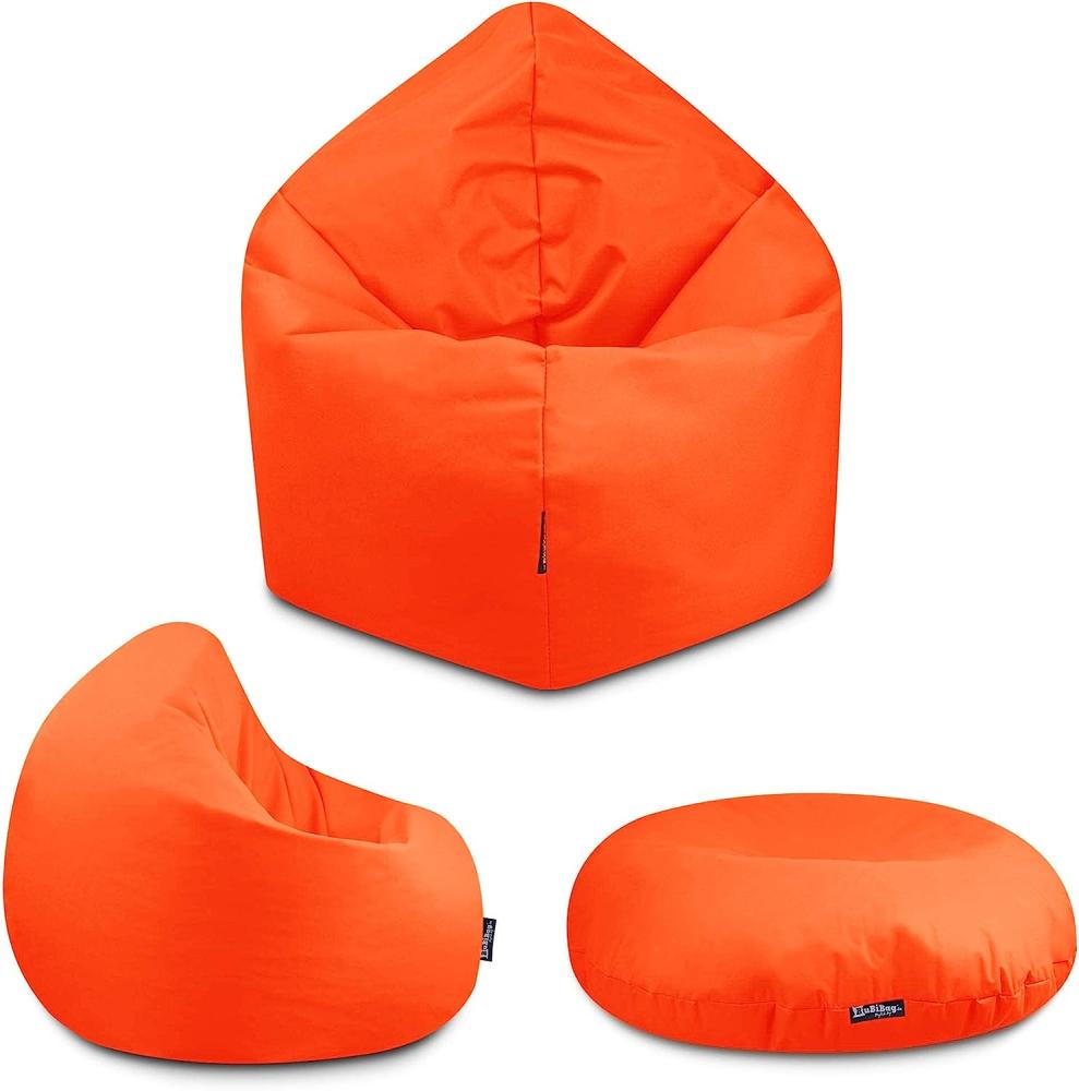 BuBiBag - 2in1 Sitzsack Bodenkissen - Outdoor Sitzsäcke Indoor Beanbag in 32 Farben und 3 Größen - Sitzkissen für Kinder und Erwachsene (100 cm Durchmesser, Neonorange) Bild 1