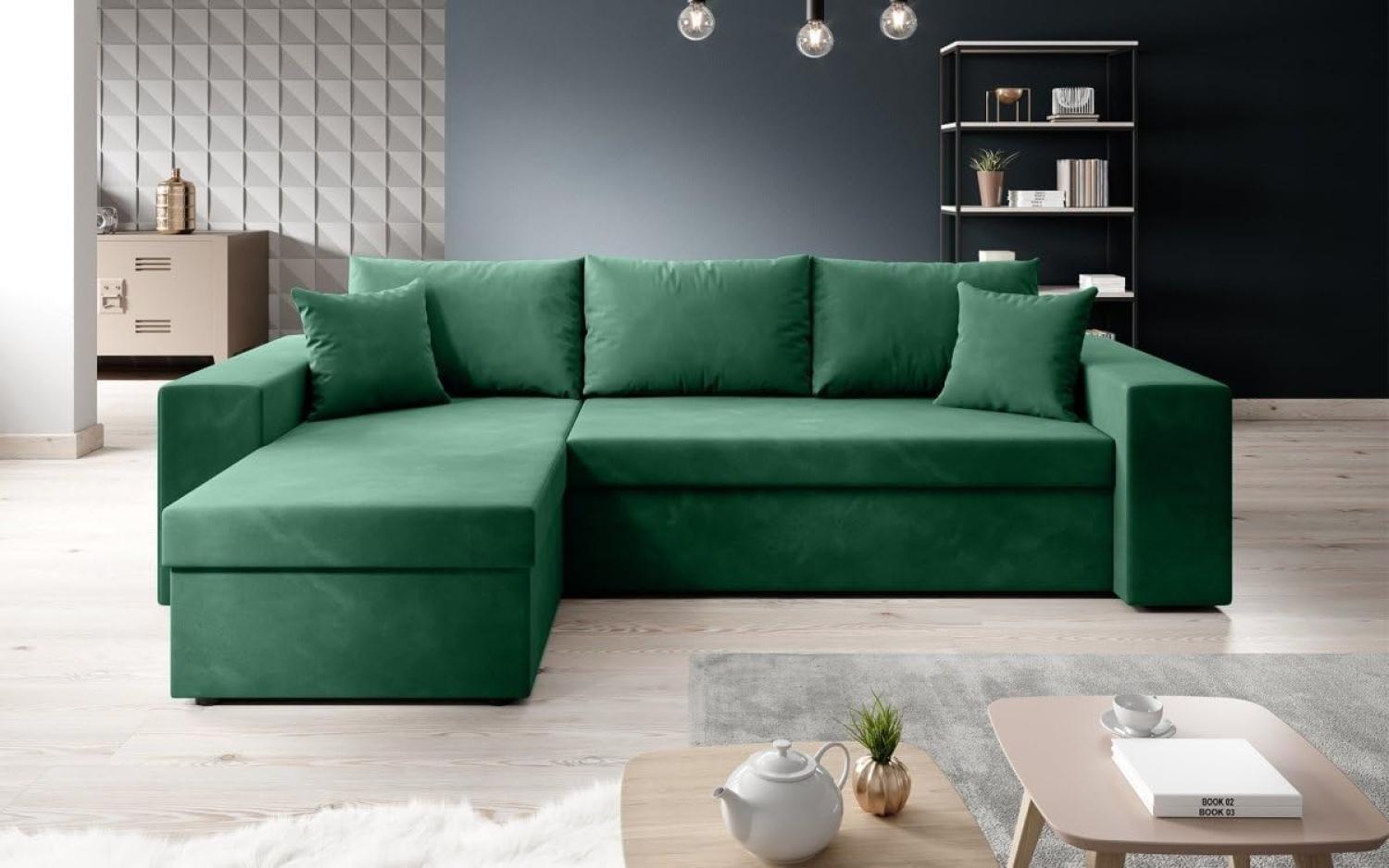 Designer Sofa Denver mit Schlaf- und Klappfunktion Grün Samt Links Bild 1