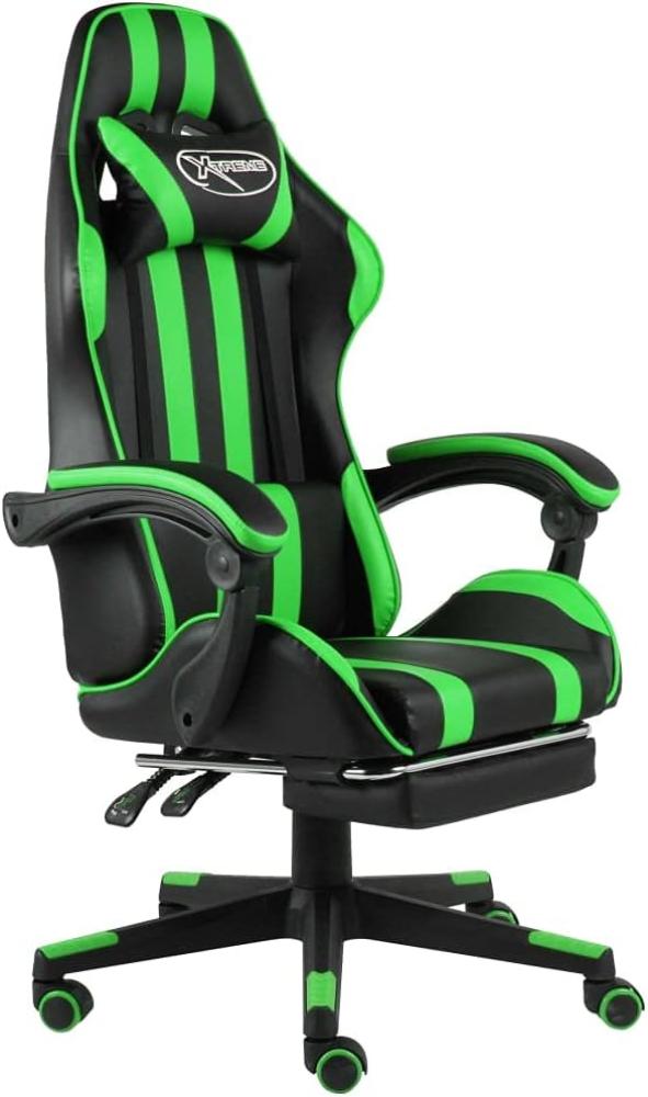 Gaming-Stuhl mit Fußstütze Schwarz und Grün Kunstleder Bild 1