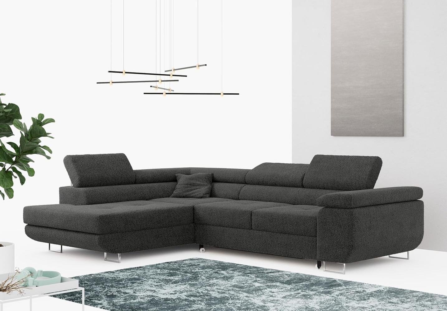 Ecksofa L-Form Couch mit Schlaffunktion und Verstellbare Kopfstützen - GUSTAW - Dunkelgrau Boucle - Links Bild 1