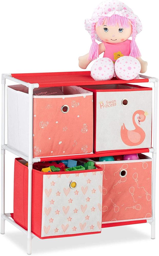 Relaxdays 'Schwan' Kinderregal mit 4 Boxen weiß/rot Bild 1