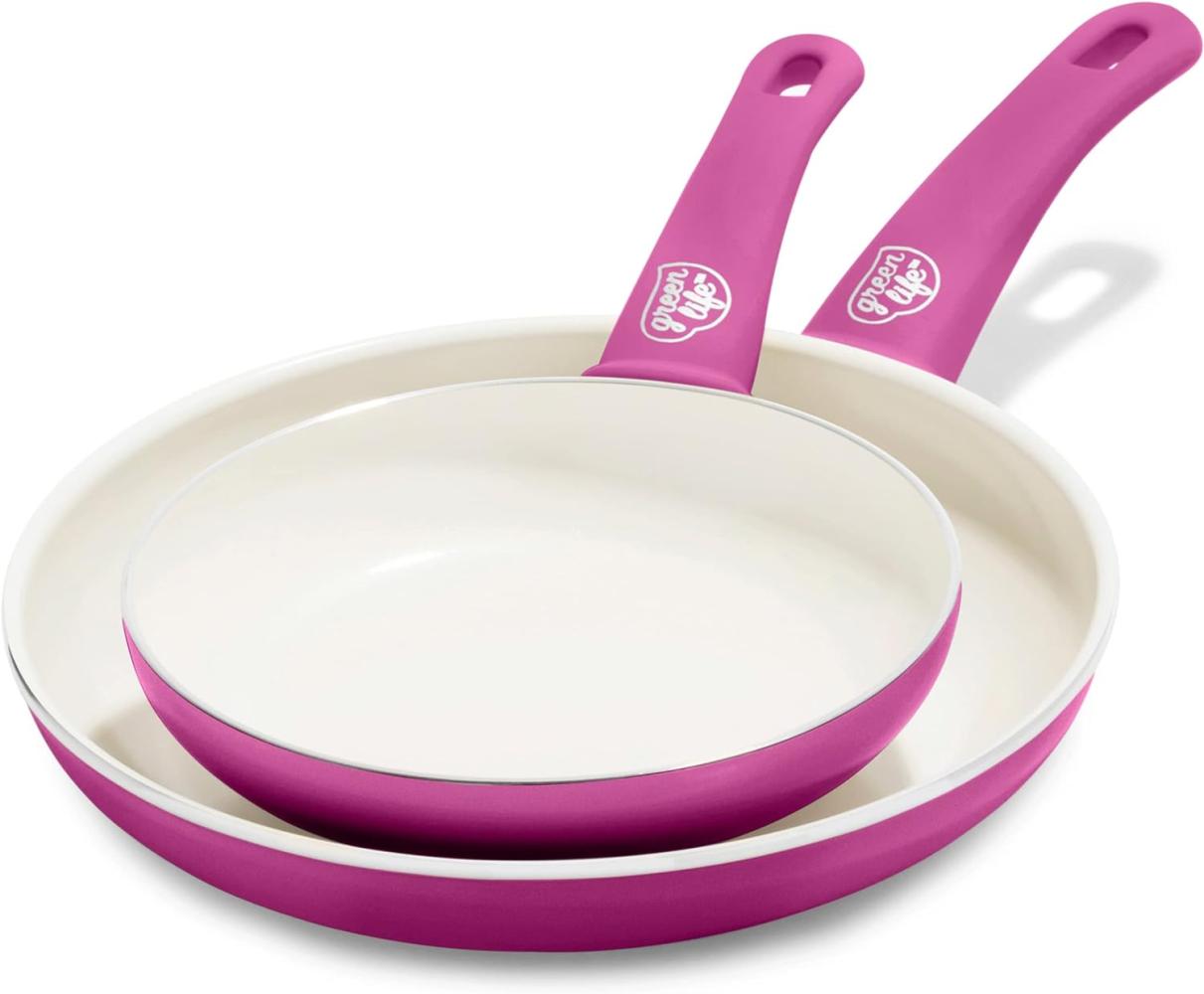 GreenLife Soft Grip Gesunde Antihaftbeschichtung aus Keramik, 2-teiliges 18cm & 26cm Bratpfannen-Set, PFAS-frei, spülmaschinenfest, Backofenfest, Hot Pink Bild 1