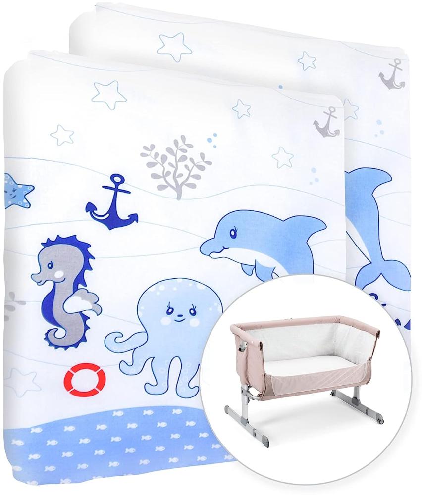 Baby Comfort Spannbetttuch für Kinderbett, 100 % Baumwolle, für 83 x 50 cm, Ozeanblau Bild 1